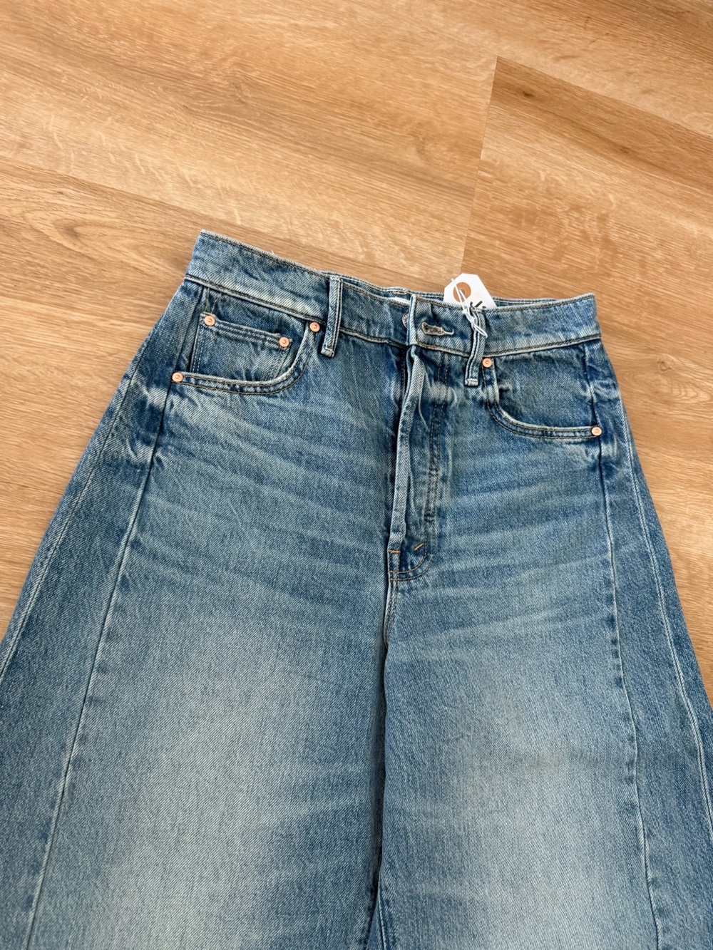 MOTHER Wide-Leg High-Rise Jeans - Medium Blue Wash - Picture 3 of 8